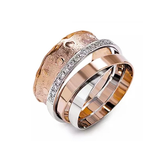 NEW Rose Gold & Silver Colored 2-Tone Multilayer Wide Ring - Picture 3 of 9